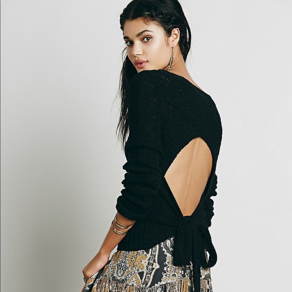 Free People Bow Back Boucle Pullover Sweater
